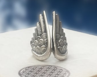 Antik Silber Engel Flügel Ring, Boho Festival Ring, Verstellbarer Statement Ring, Boho Schmuck, Federn Ring