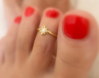 Anillo minimalista del dedo del pie de la estrella, anillo delicado del dedo del pie de la estrella del norte, anillo ajustable, anillo de nudillo brillante, anillo de apilamiento de oro, anillo de nudillo, anillo de pie