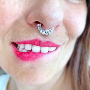 Fake Septum Ring, Tribal Septum Ring with Diamonds, Indian Septum Cuff, Ethnic Fake Nose Piercing, Septum Ring For Non Pierced Nose