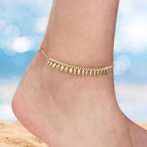 Gold Dangling Anklet, Dainty and Minimalist Ankle Bracelet, Beach Anklet, Summer Gold Plated Anklet, Gift for Her