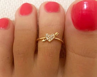 Minimalist Heart Zircone Toe Ring, Crystal Heart Toe Ring, Adjustable Ring, Shiny Knuckle Ring, Gold Ring, Toe Ring, Body Jewelry, Foot Ring