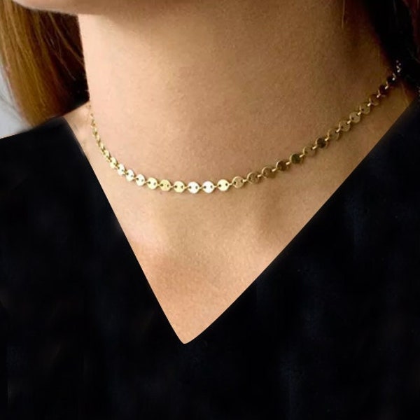 Gold Coin Choker, Coin Necklace, Dainty Chain Necklaces in Gold Plated and Silver, Chain Tattoo Necklace, Bridal Jewelry, Gift for her