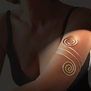 Gold Swirl Arm Cuff, Spiral Upper Arm Cuff, Armlet, Armbrand Bracelet, Thick Swirl Upper Arm Jewelry, Boho Cuff Bracelet, Gold Arm Band