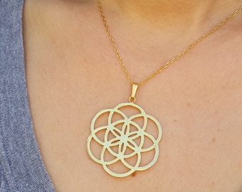 Flower of Life Necklace, Seed of Life  Symbol Pendant, Sacred Geometry Jewelry, Spiritual Charm, Circle Necklace, Mandala Design