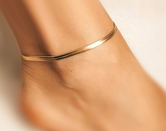 Gold Schlange Kette Fußkettchen, Fischgrät Kette Anklet Armband, Boho Fußkette, Geburtstag Geschenkidee, Geschenk für sie, perfekt für den Alltag