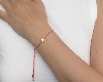 Bracciale stringa rossa, Charm cuore, regolabile, Stringa rossa di protezione, Bracciale d'amore, Braccialetto Kabbalah, Regalo per il migliore amico