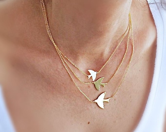 Flying Birds Necklace, Three Birds Necklace, Triple Swallow Birds Jewelry , Layered Necklace, Chain Necklace, Mothers Gift, Gift for Her