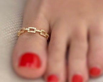 Gold Link Chain Toe Ring, Cubic Zirconia Toe Ring, Crystal  Adjustable Ring, Diamond Ring, Statement Ring, Cuban Chain Ring, Curb Link Ring