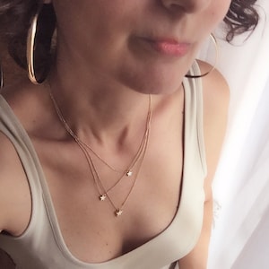 Tiny Stars Gold Layer Necklace, Dainty Gold Tone Necklace, Wishing star charm Jewelry, Delicate Necklaces, Bride Jewelry, Gift for Her
