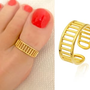 Anel de dedo grande dourado, anel de dedo aberto com cerca, anel de dedo ajustável preenchido com ouro, anel de junta, joias para pés, joias para o corpo, anel para pés