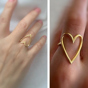 Open Heart Ring, Gold Big Heart Ring, Valentines day Gift, Daily Heart Ring, Anniversary Gift, Simple Rings, Gift for Her, Love Jewelry