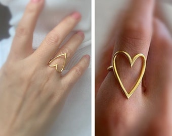 Open Heart Ring, Gold Big Heart Ring, Valentines day Gift, Daily Heart Ring, Anniversary Gift, Simple Rings, Gift for Her, Love Jewelry