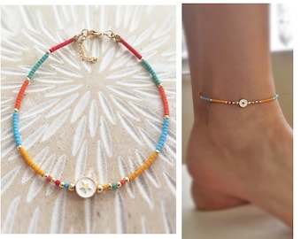 Sead Bead Anklet with star, Beaded Anklet, Colorful Bracelet, Delicate Ankle Bracelet, Multicolor Beach Anklet, Summer Jewelry, Gift for Her