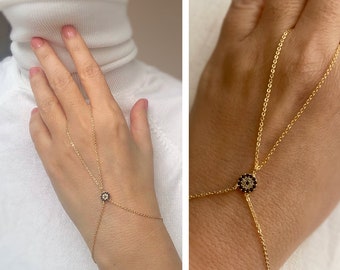 Evil Eye Hand Chain Bracelet, Minimal Body Chain, Gold Wrap Bracelet, Finger Chain Bracelet, Protection Finger Jewelry,, Gift for her
