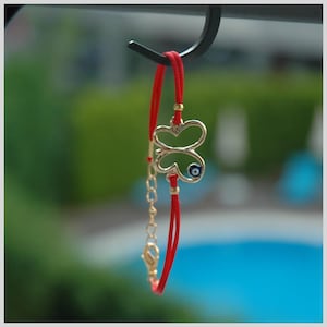 Butterfly Friendship Bracelet, Evil Eye Nazar Bracelet, Adjustable Black - Red String Bracelet, Good Luck Jewelry, Gift for Her