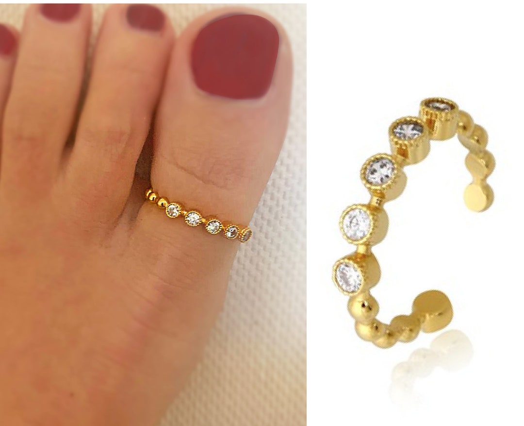 Minimalist Zircone Toe Ring, Crystal Toe Ring, Adjustable Gold Ring ...
