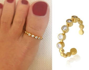 Minimalist Zircone Toe Ring, Crystal  Toe Ring, Adjustable Gold Ring, Shiny Knuckle Ring, Gold Ring, Toe Ring, Body Jewelry, Foot Ring