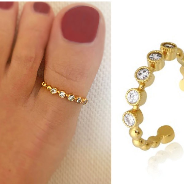 Minimalist Zircone Toe Ring, Crystal  Toe Ring, Adjustable Gold Ring, Shiny Knuckle Ring, Gold Ring, Toe Ring, Body Jewelry, Foot Ring