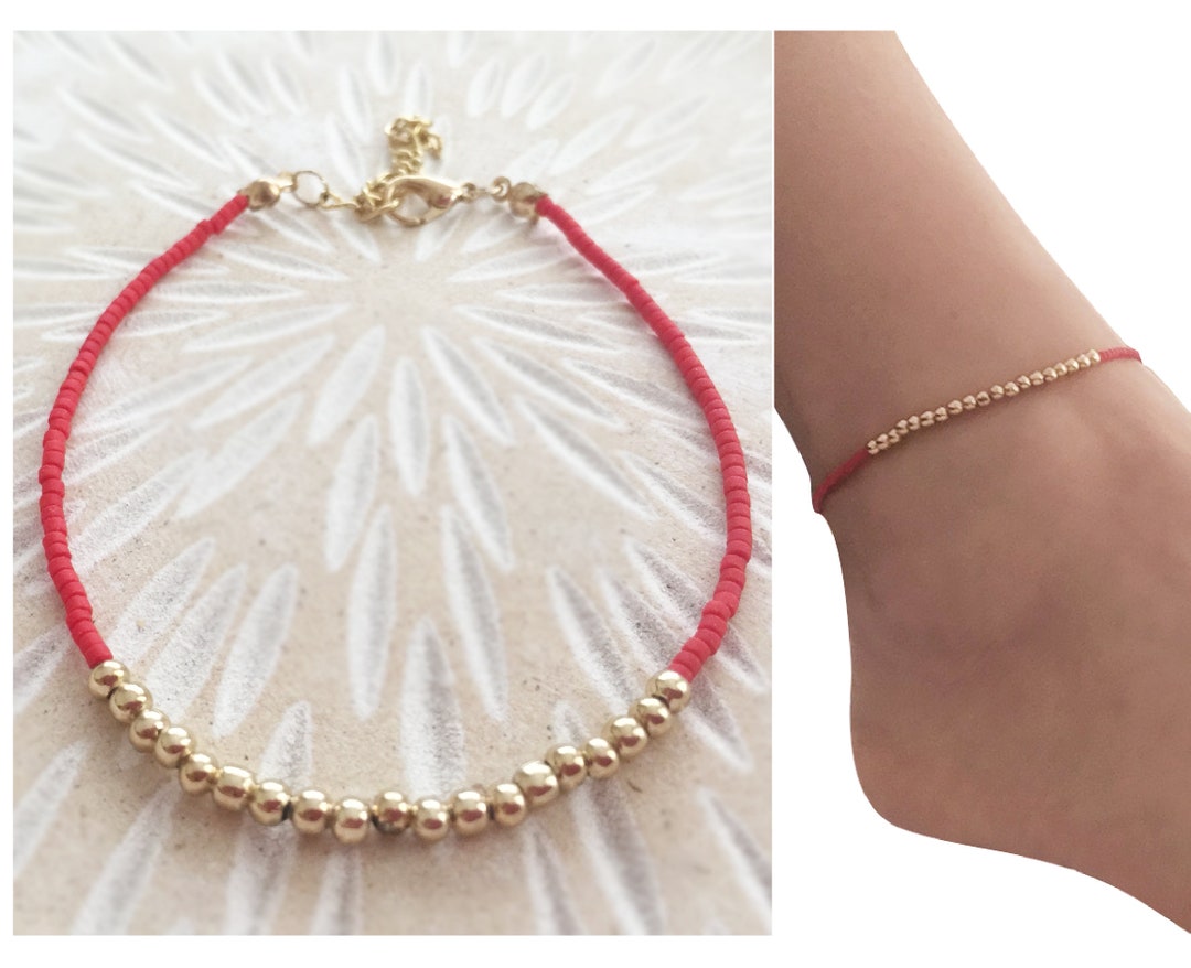 Cavigliera in corallo rosso a frange fatto a mano - Anklet red cora