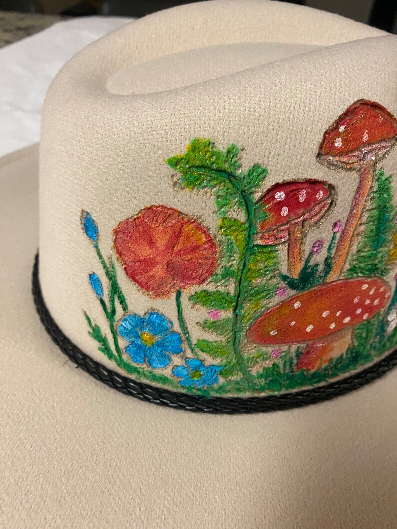 Pyrography and Acrylic Paint Felt Hat. Etsy