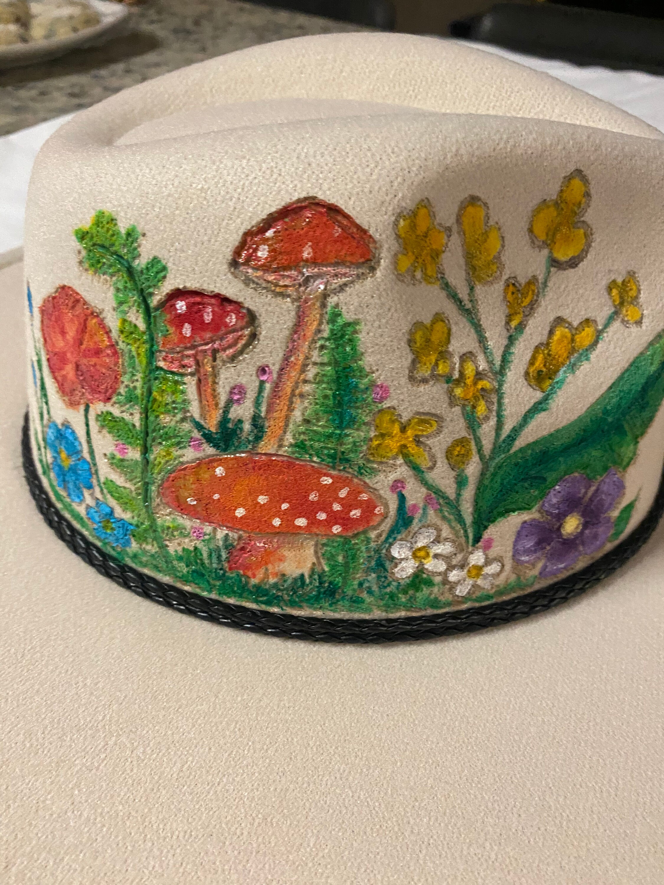 Pyrography and Acrylic Paint Felt Hat. Etsy