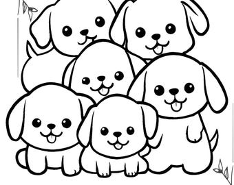 Libro para colorear de perros de 11 páginas para niños / Adorables ilustraciones de perros / Páginas para colorear imprimibles / Actividad divertida para niños