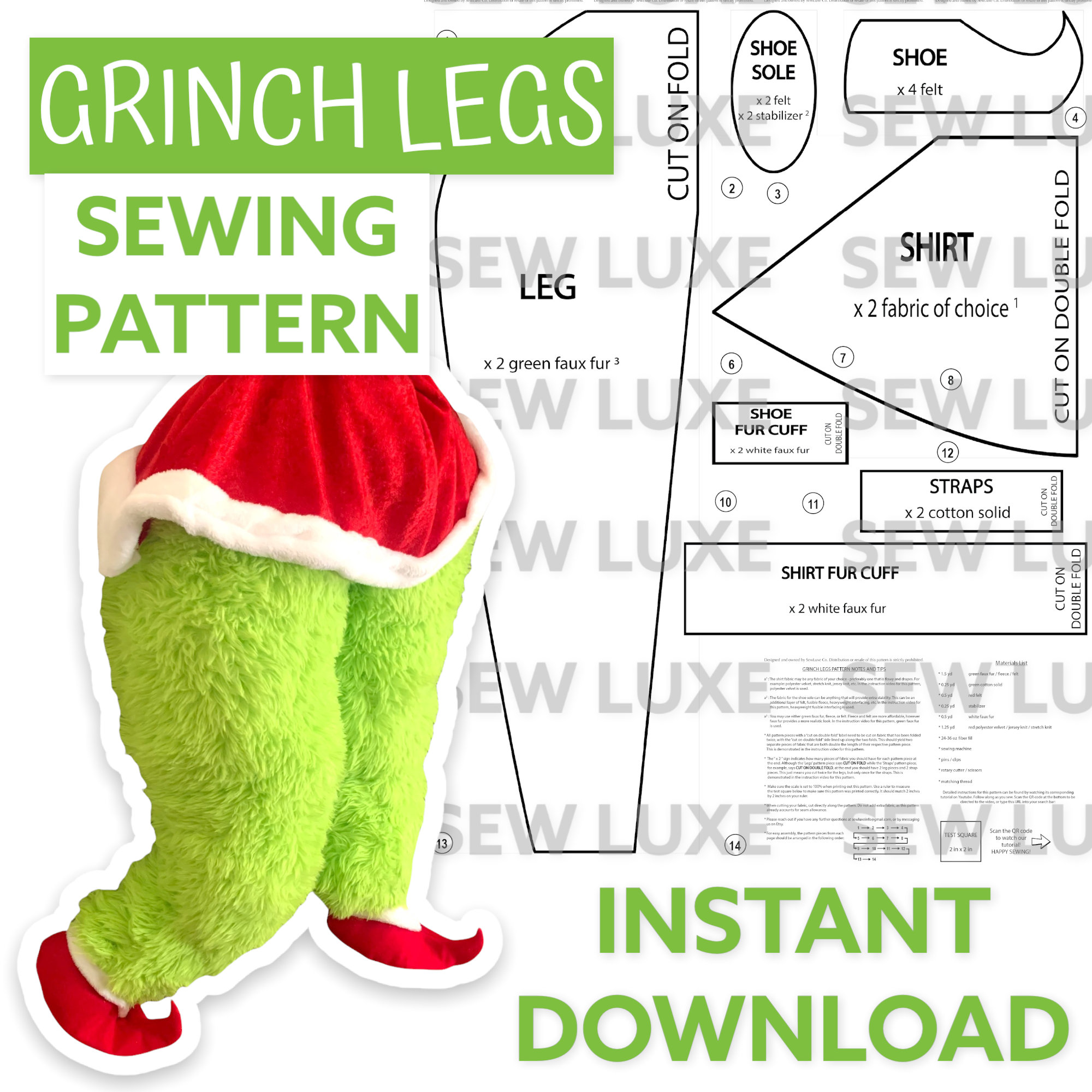 DIY Grinch Legs Digital Sewing Pattern Instant Download PDF Etsy