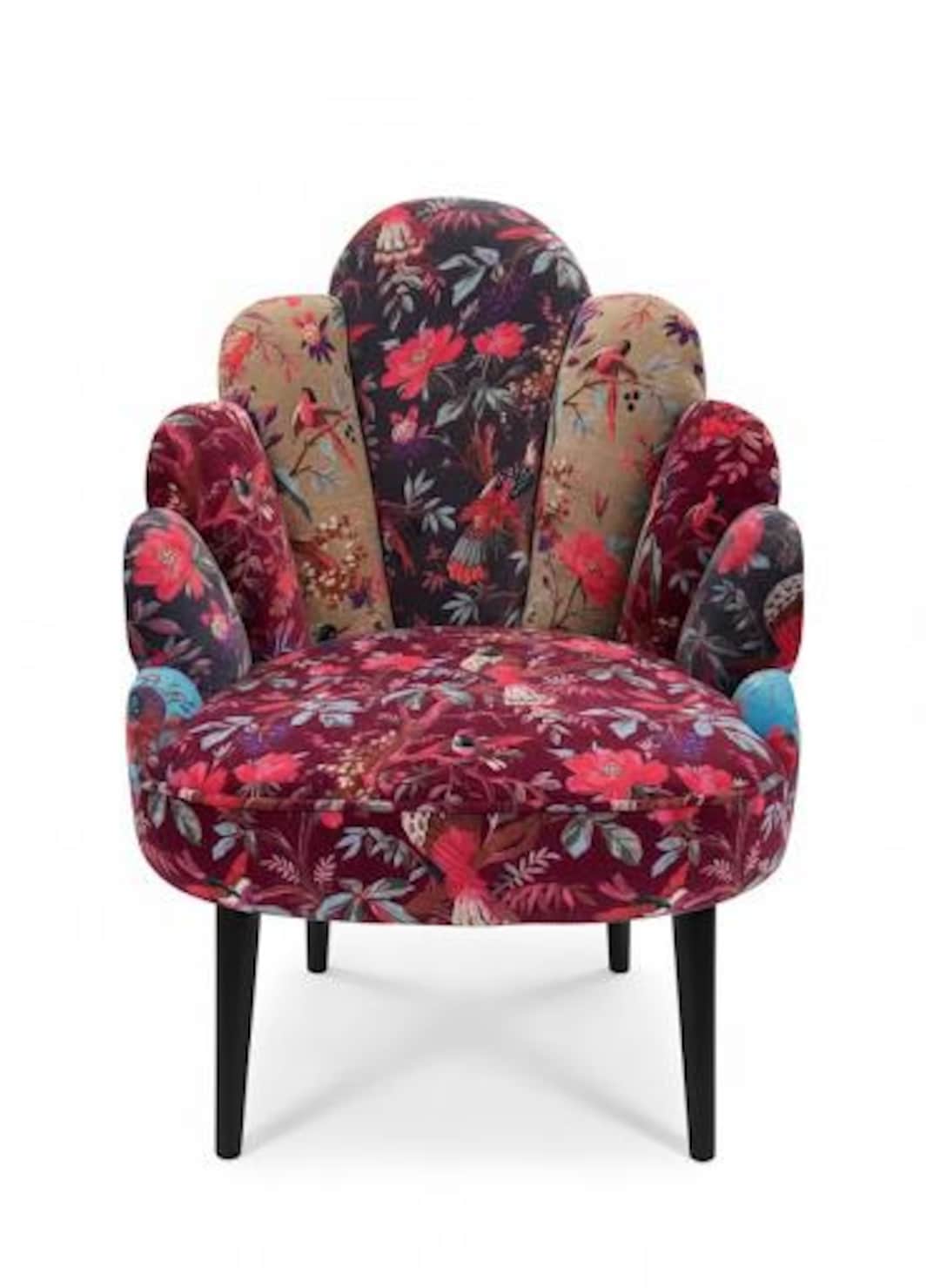 Stunning Design Bohemian Boho Style Floral Cotton Velvet Scallop Armchair  Canada
