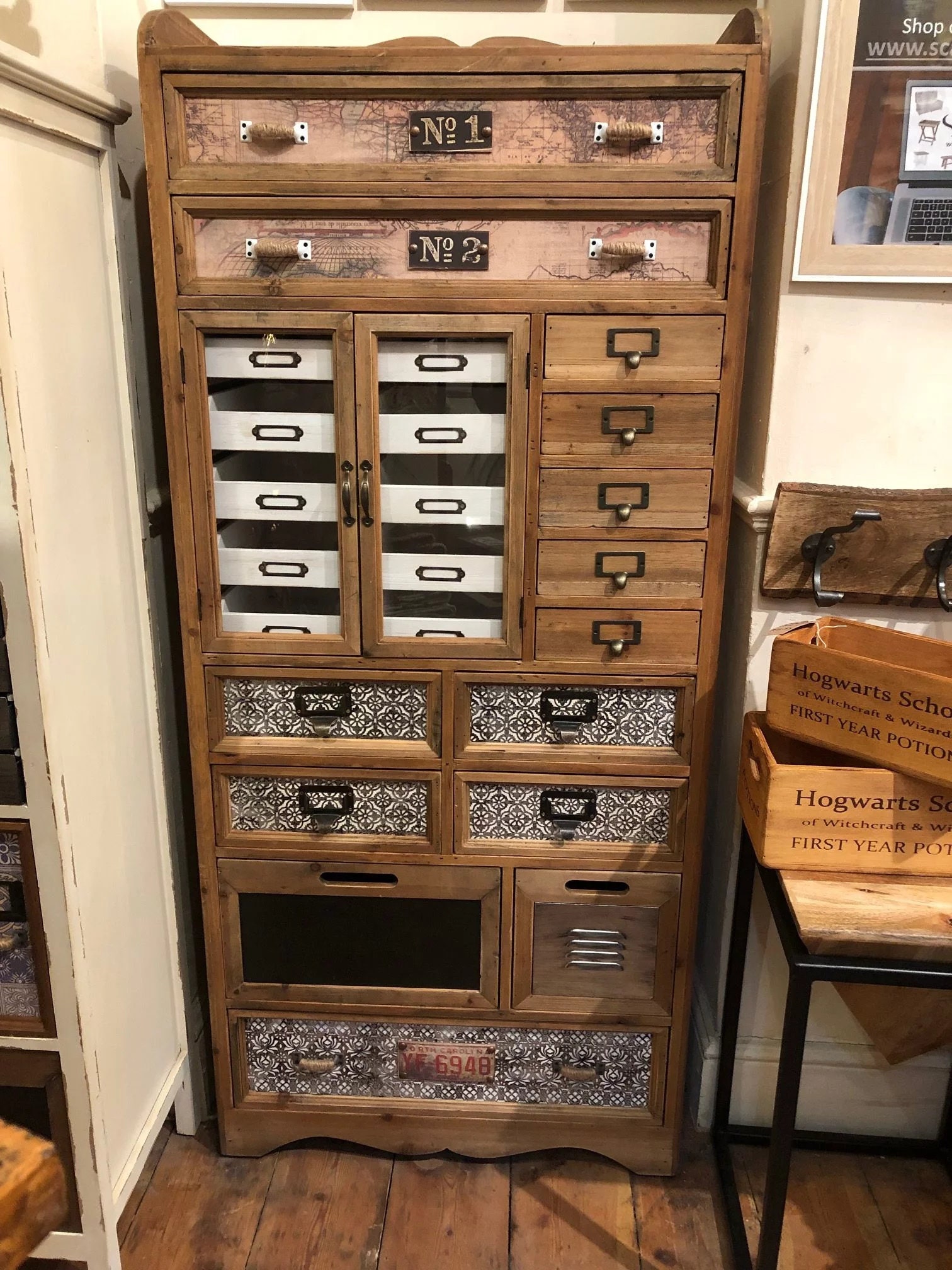 Vintage Style Map Multi Drawer Storage Cabinet