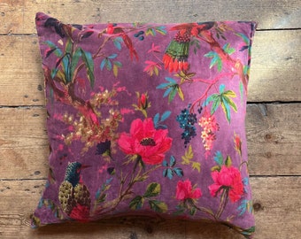 Housse de Coussin en Velours de Coton Style Bohème Oiseau Violet 50x50cm