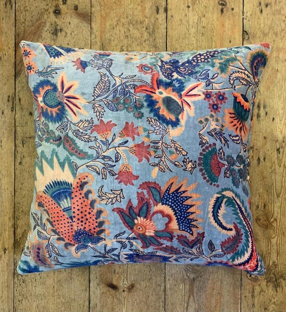 Grey Floral Boho Style Cotton Velvet Cushion Cover 50x 50cm