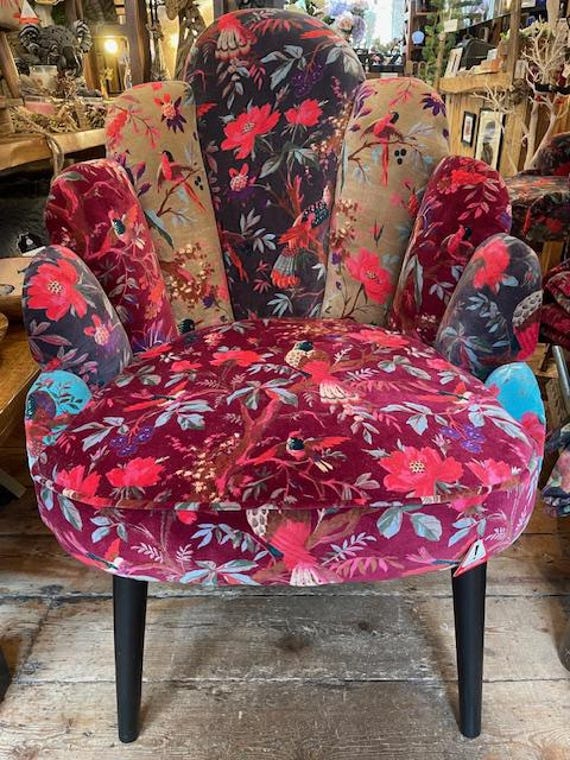 Stunning Design Bohemian Boho Style Floral Cotton Velvet Scallop Armchair Etsy