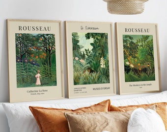Set of 3 Prints, Henri Rousseau, Jungle Tropical Poster Painting, The Equatorial Jungle, Tropical Wall Art, Jungle Wall Art, Jungle Print