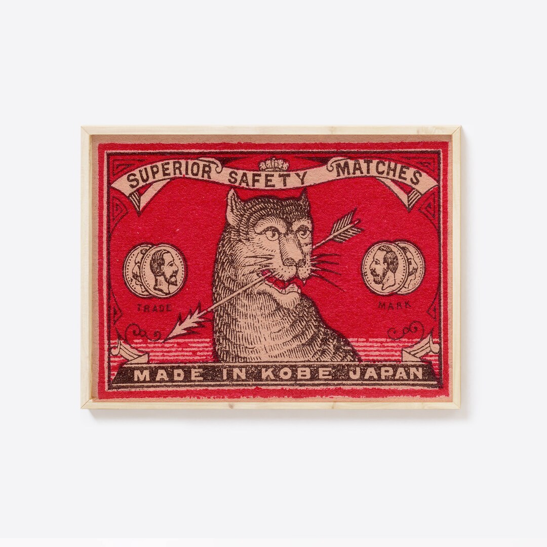 Retro Matchbox Wall Art, Vintage Home Decor, Safety Matches Poster