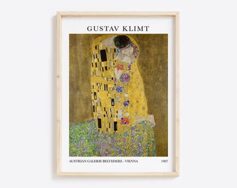 Gustav Klimt Print, The Kiss Wall Art, Vintage Home Decor, Klimt Exhibition Poster, Museum Print, Digital Download