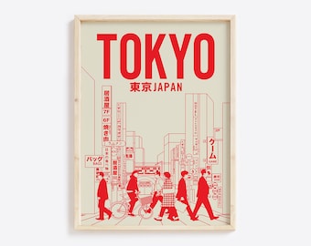 Arte de pared japonés, Arte de pared de Tokio, Descarga digital, Decoración del hogar japonés, Arte de pared retro, Impresiones imprimibles, Impresiones de ilustración