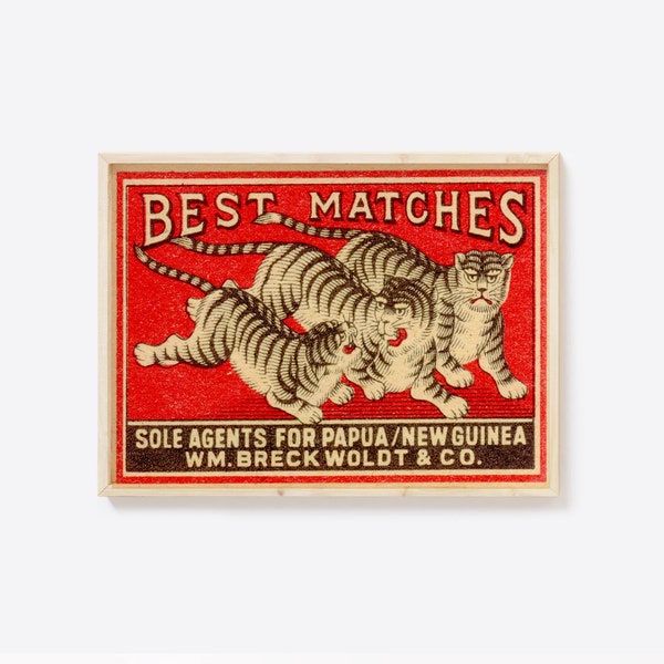 Vintage Tiger Matches Print, Matchbox Poster, Digital Download, Japanese Home Decor, Retro Home Decor, Printable Prints