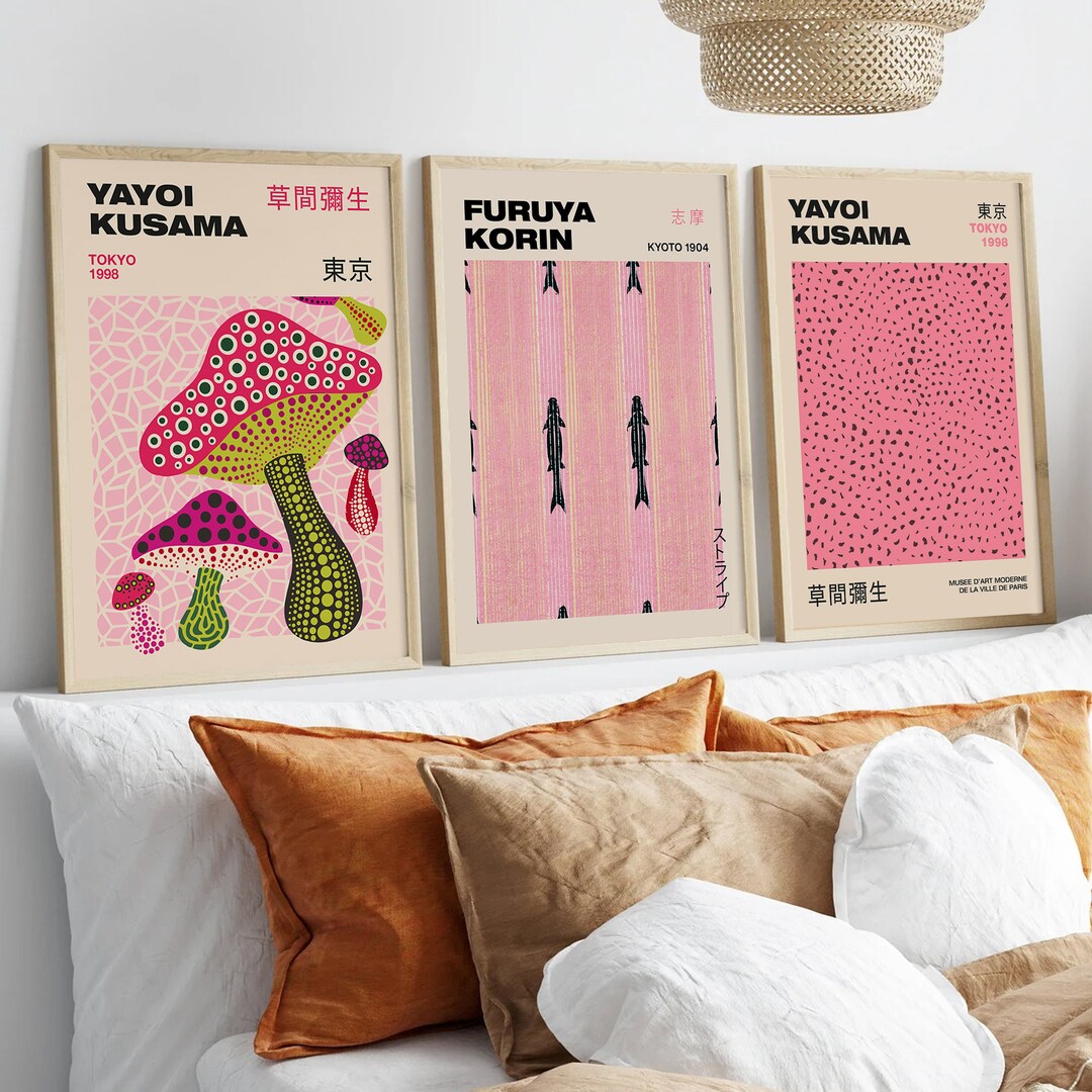 Vintage Japanese Wall Art, Yayoi Kusama Poster, Furuya Korin Poster