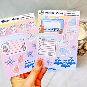 Juego de hojas de calcomanías: 2 hojas Juego de calcomanías para diario - calcomanías para scrapbooking - Juego de vibraciones invernales - Linda vibración invernal - Hoja de calcomanías de invierno