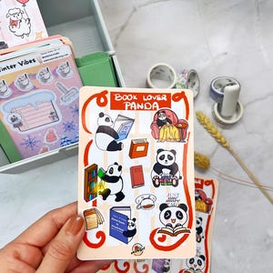 Cute sticker sheet - Book lover panda - a6 planner sticker sheet