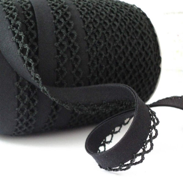 25m roll Picot Lace Plain Bias Binding Trim - Black 01 - Cotton Edge   Wholesale From Higgs and Higgs