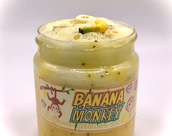Cloud Cream Hybrid - BANANA MONKEY - Thick Glossy with Banana Cloud Cream Slime, comes with toy monkey! Includes banana charms