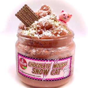 SNOW CAT! - Chocolate Mousse Crystal Crunch Slime with Cute Kitten, Chocolate Segment Charm and Crunchy Snow