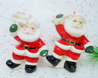 Vintage Santa Claus Japan Salt Pepper Shaker SET Merry Christmas Ceramic *as is* Mid Century, AtomicShackToo