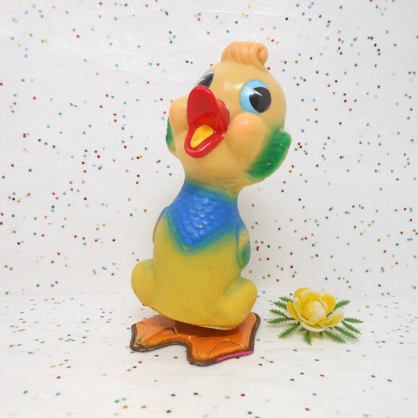 Vintage EASTER NinOHira Anthropomorphic Yellow Bird Duck Chick Big Eye Japan Mechanical Wind Up Plastic Toy Mid Century, AtomicShackToo