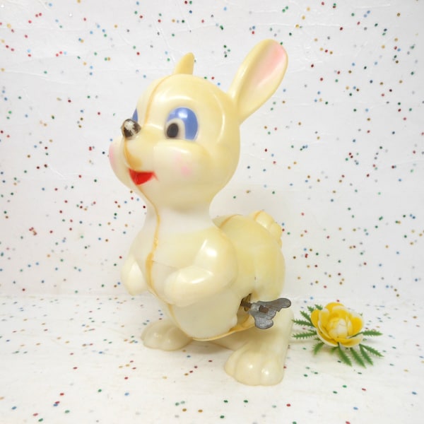 Vintage Wind Up Rabbit Easter Bunny Plastic EASTER UNLIMITED Mechanical Toy Anthropomorphic Kitsch Hong Kong Mid Century, AtomicShackToo
