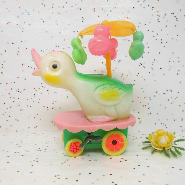 Vintage EASTER UNLIMITED Mechanical Wind Up  Duck Plastic Celluloid Hong Kong Toy Anthropomorphic Mid Century Kitsch, AtomicShackToo