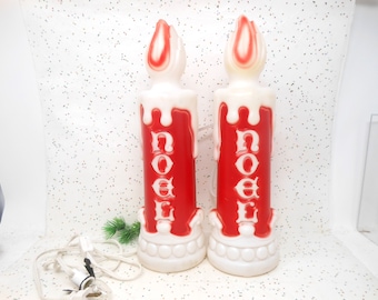 Vintage EMPIRE Set Christmas NOEL Candle Blow Mold Pair Plastic Electrified Electric Light Up Illuminated Mid Century, AtomicShackToo