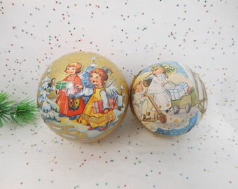 Vintage WEST GERMANY Ornament Nesting Ball Paper Mache Candy Container Cardboard Christmas  Mid Century, AtomicShackToo
