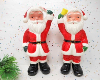 Vintage Christmas Santa Salt Pepper Shaker Set Japan Ceramic Candy Cane Mid Century, AtomicShackToo